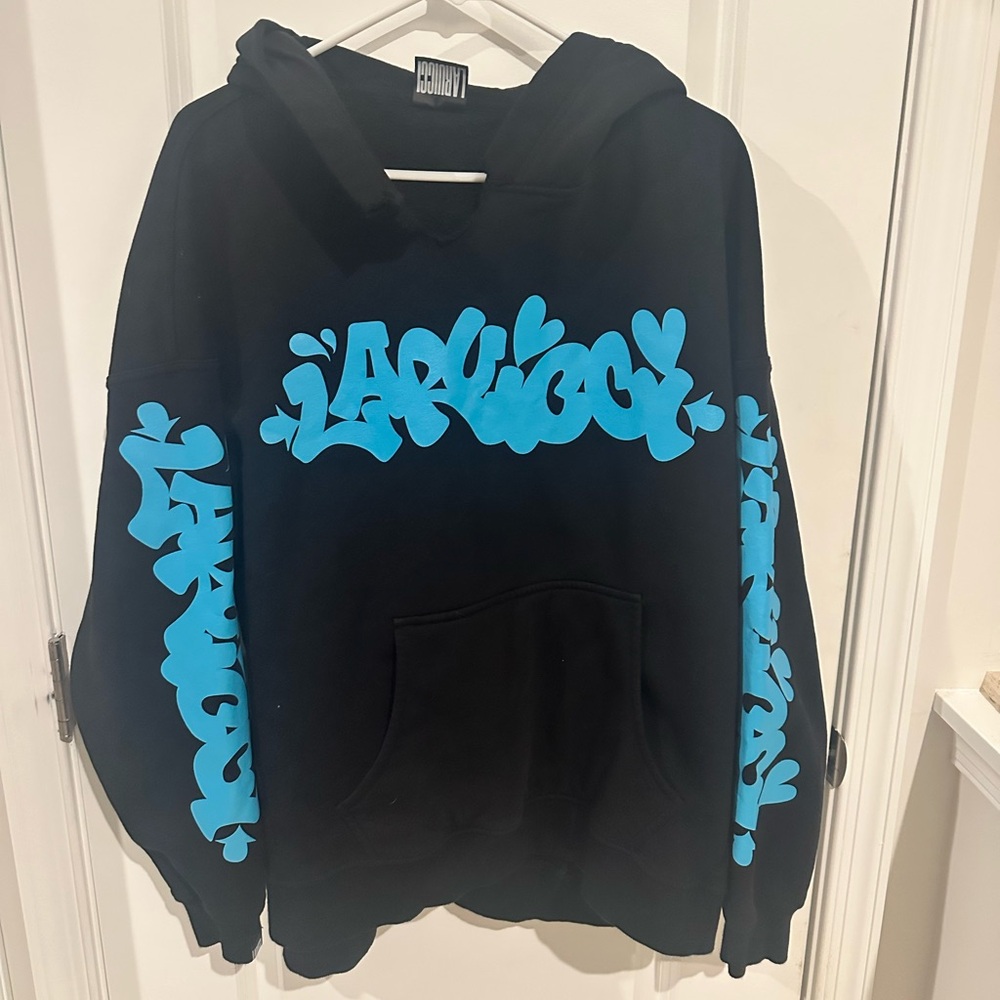 Black Hoodie with Blue Graphic